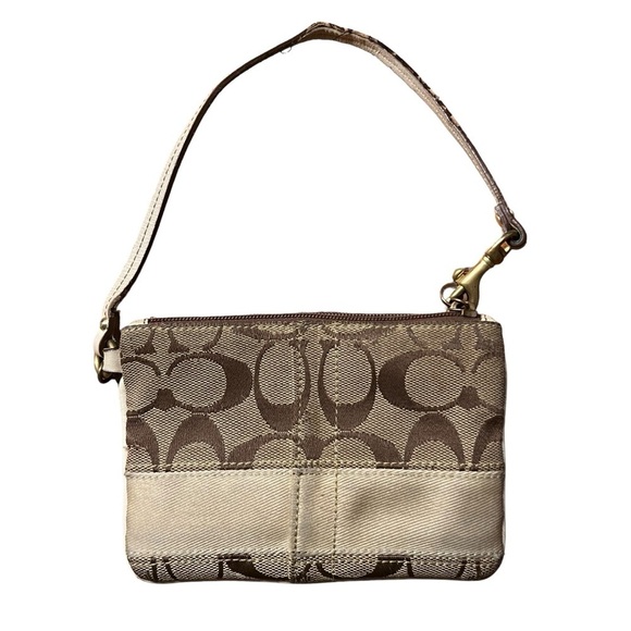 Coach Handbags - COACH 40028 Legacy Stripe Khaki & Champagne Tan Signature & Leather Wristlet
